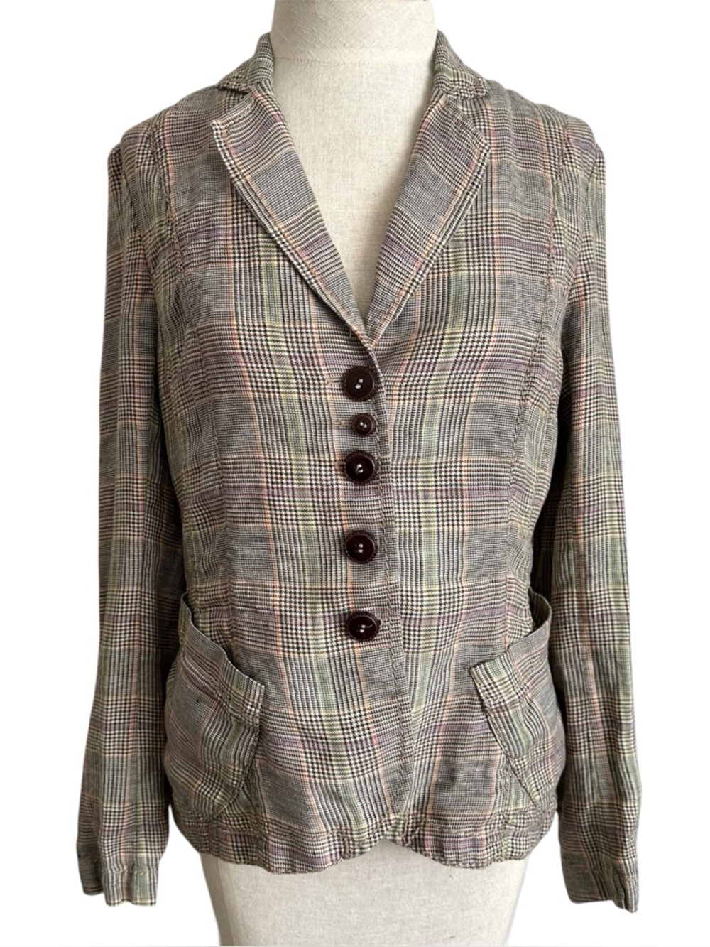 Marc Aurel Linen Plaid Blazer Germany Size 38 M-S